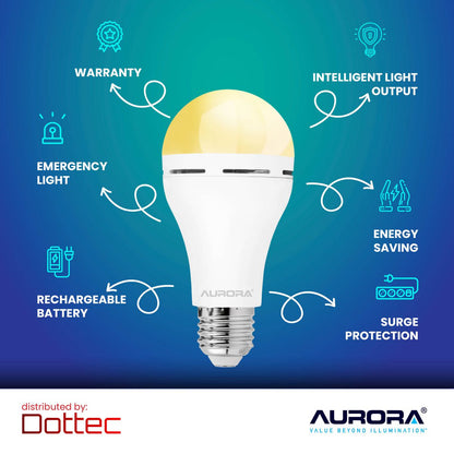 Aurora Emergency LED Light Bulb E27 | Rechargeable Backup 2 Pack